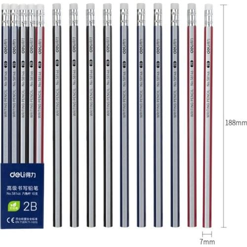 10 pcs / box Deli 58146, 2b hexagonal advanced graphite, rubber head pencil, log non-toxic pencil, student office stationery