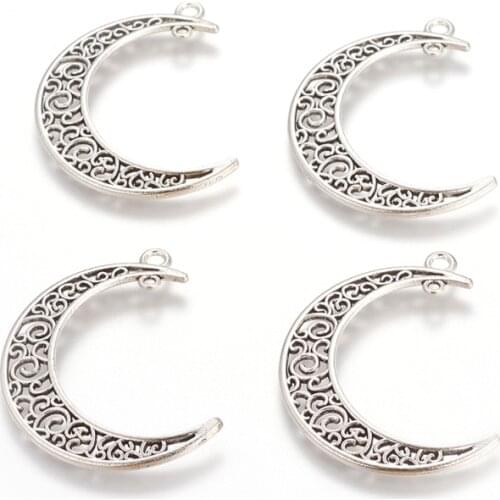 10pcs Tibetan Style Alloy Hollow Moon Links/Connectors for Jewelry Making DIY Bracelet Necklace 37x8x2mm Hole: 1~3mm