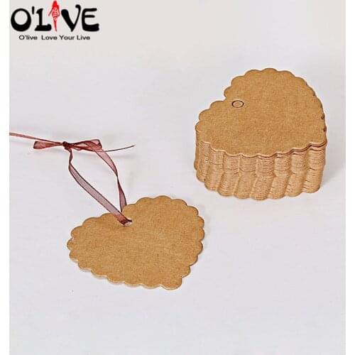 50 Pcs Kraft Paper Heart Tags Gift Blank Handmade Tag Wedding Labels Cardboard Cards Wedding Favors Candy Box Accessories DIY