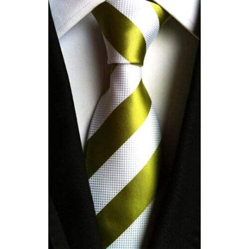 8cm Designer Classic Tie Stylish White Green Striped Necktie High Quality Woven