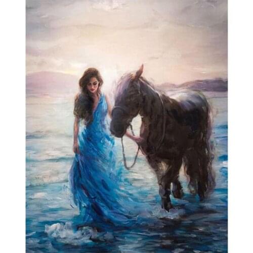Diy girl diamond painting full women horse mosaic art picture embroidery cross stitch rhinestones picture puzzle wall decor gift