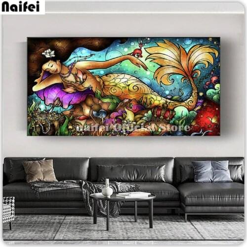 Big Size Full Square Round Diy Diamond Painting Mermaid Cross Stitch Diamond Embroidery Cartoon Animal Mosaic Wall Art Decor
