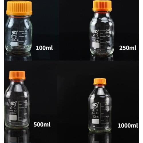 Yellow Screw cap Reagent Bottle 100/250/500/1000ml Scale Lab Sampling Bottle Glass Bottle Boro 3.3