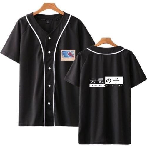 Hip Hop Son of the weather Anime Printing Baseball Shirt Unisex Harajuku Short Sleeve Jacket Single Breasted Hoodies Print