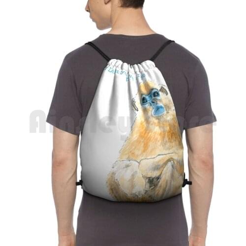 Good News From A Golden Snub Nosed Monkey Backpack Drawstring Bags Gym Bag Waterproof Good News Get Well Monkey Golden