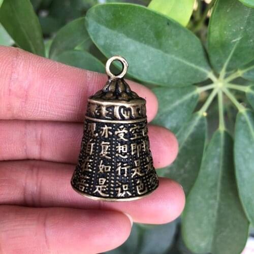 CHINA copper bronze fengshui wealth Carving Heart Sutra bell small Statue ornaments Metal crafts family decorations