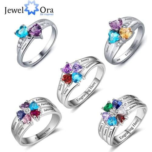 925 Sterling Silver Personalized Mothers Ring with Birthstones Custom Name Engraved Engagement Promise Silver Rings for Women
