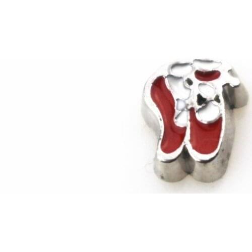 Hot selling 20 pcs/lot red toe shoe floating charms living glass floating memory lockets charms