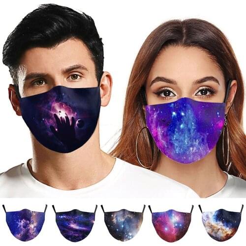 Adult 3D Printing Masks Mouth Beautiful Starry Sky Stars Face Washcloth Decoration Dustproof Reusable Women Men Cotton Mask