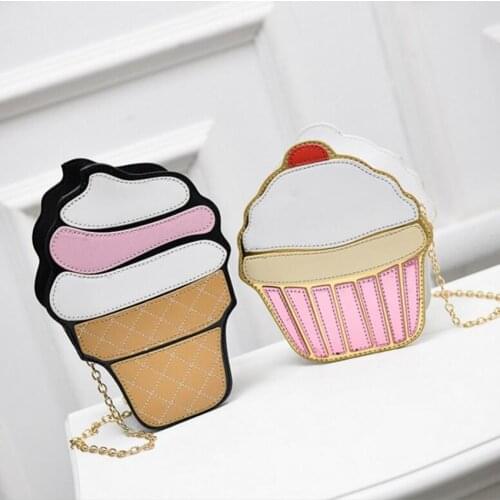 M656 Cute Cartoon Women Bag Pu Leather Small Clutch Bag Girl Shoulder Bag Ice Cream Cupcake Shape Chain Mini Pocket Wholesale