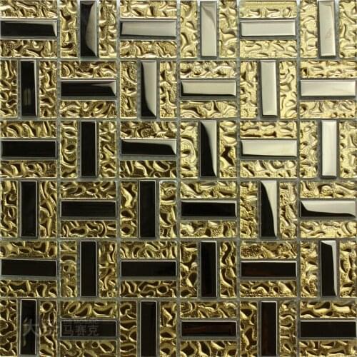 European Style Plated Glossy Gold Glass Mosaic tile, fireplace bathroom puzzle wall stickers tile