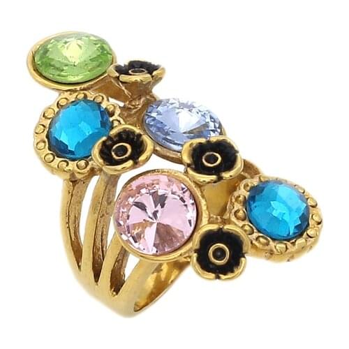 New Style Pink/Blue/White/Black Round Crystal Ring Luxury Brand Fashion Delicate And Charming Woman Rings