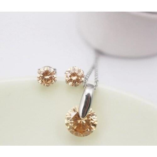 Charming Crystal Rhinestone Pendant Jewelry Set CZ Cubic Zirconia Ladys Wedding Party Jewelry Necklace Earrings Set