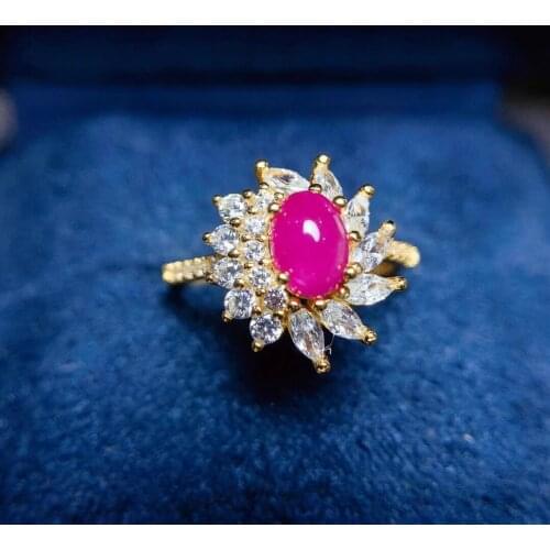 Dazzling Silver Ruby Ring for Party 5mm*7mm Natural African Ruby Silver Ring 925 Silver Ruby Jewelry