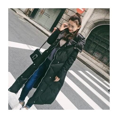 Autumn Winter Coats White Duck Down Thick Jackets Hooded Warm Long Black Overcoat Plus Size casaco feminine LX1157