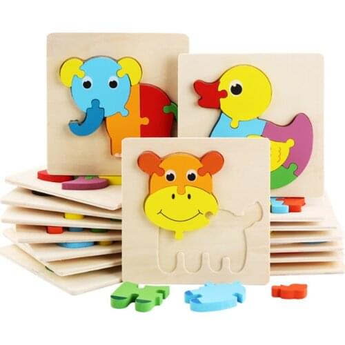 16 Kinds Cartoon Animal Puzzles Intelligence Kids Children Educational Toy Wooden 3D Puzzle Jigsaw Wooden Toys For Children