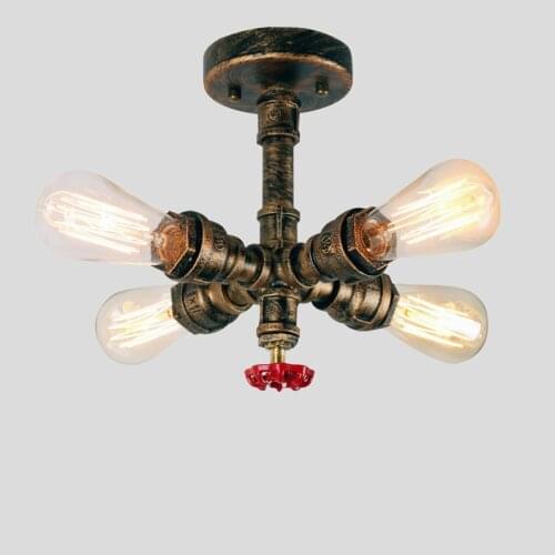 Industrial Vintage Rustic Steampunk Metal Water Pipe Retro Ceiling Light with 4 Lights Fixtures Lamp Chandelier Copper Finish