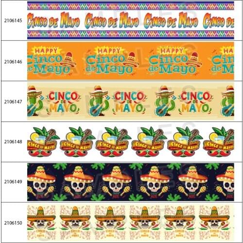 Mexico Styles Cinco de Mayo Day Printed Grosgrain Ribbon 5Yards for DIY Hair Bow Handmade Material Belt