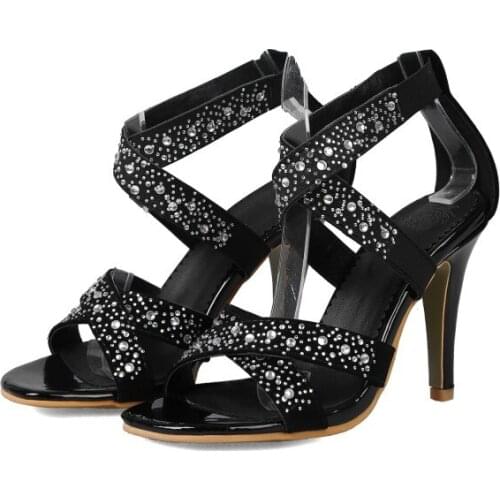 Big Size 9 10 11-17 high heels sandals women shoes woman summer ladies Open toe water drill back zipper bag heel