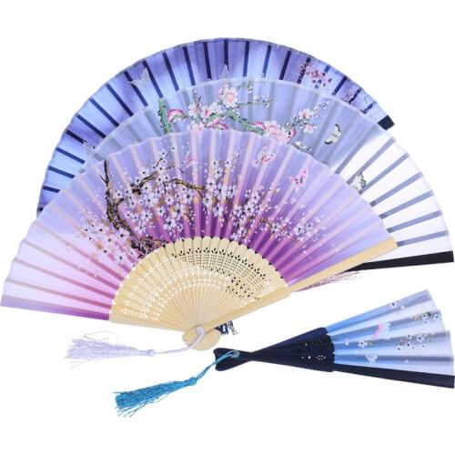 Folding Fan Chinese Style Classical Dance Fan Gift Fan In National Customs Cherry Blossoms Cotton-like Lustring Folding Fan