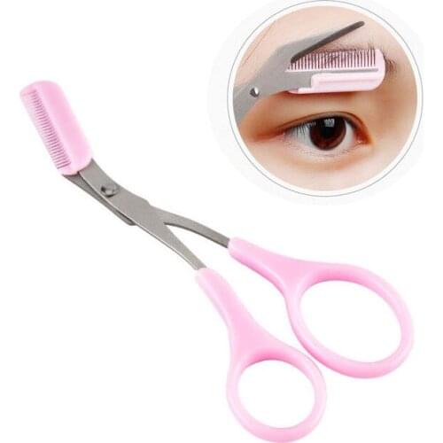 1pc Stainless Steel Eyebrow Trimmer Scissors With Comb Hair Grooming Shaping Shaver Eyelash Hair Clips Hair Remover Makeup Tools