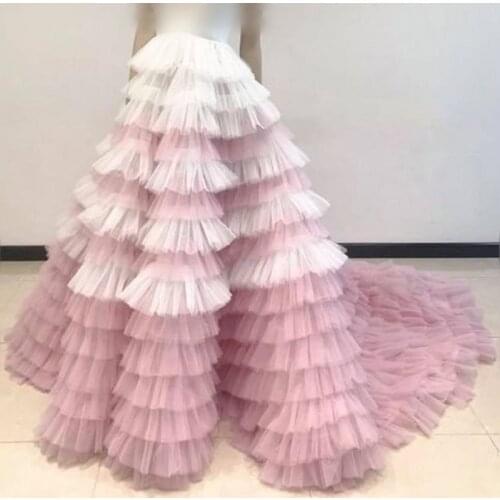Gorgeous Multi Layers Tulle Skirt Female Long jupe femme Tulle Skirts Pink Tiered Tutu Woman Skirt 2020