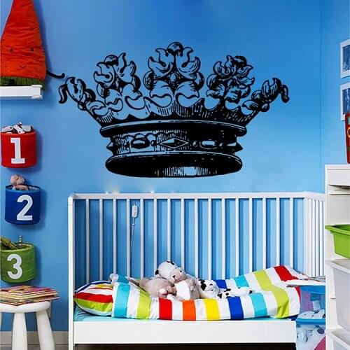 Vintage King Queen Crown Wall Sticker Baby Nursery Kids Room Classic Cartoon Crown Wall Decal Bedroom Vinyl Decor