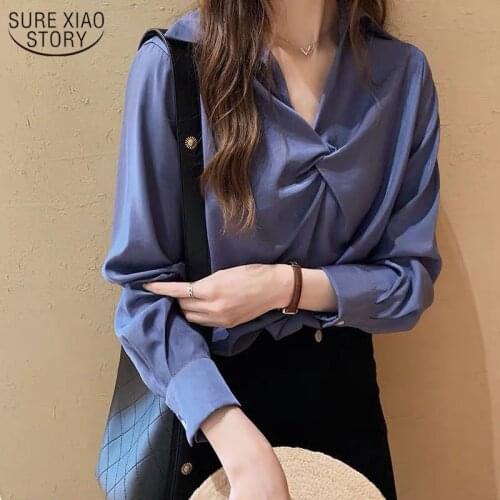 2021 Spring White Shirt Long Sleeve Womens Blouse Korean Style Temperament Loose Solid Tops Bottom Shirt Blusas Mujer 12612