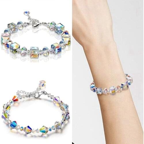 2020 New Ladies Bracelet Stained Glass Zircon Crystal Square Ball Bead Bracelet Exquisite And Stylish Feminine Jewelry