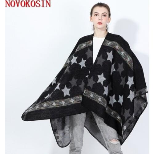 2021 75x135cm Out Streetwear Fashion Big Pendulum Pashmina Autumn Winter Poncho Women Jacquard Weave Wrap Vintage Stars Shawl