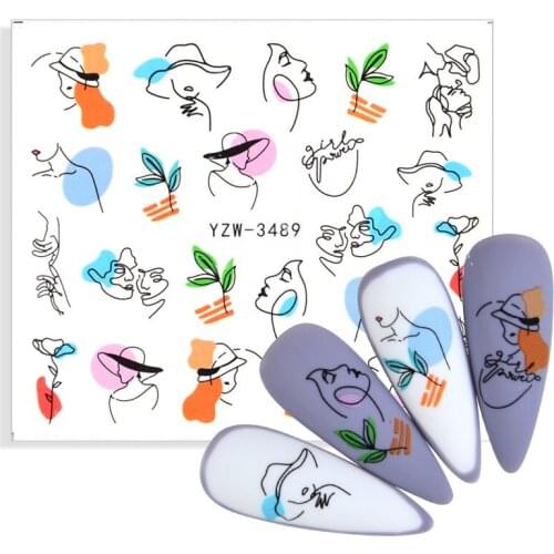 1 Sheet Fashion Girl Sticker for Nails Abstract Lady Face Nail Art Water Tattoo Manicure Decor Decals