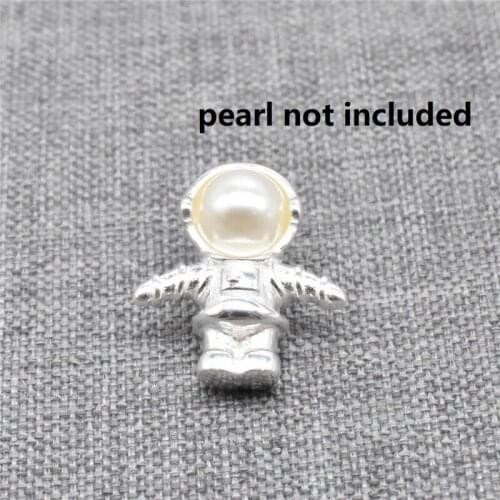 2pcs of 925 Sterling Silver Astronaut Charms Spacemen Bezel Setting for Pearl Jewelry Making