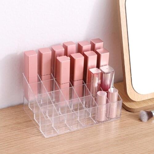 24 Grids Transparent Make Up Cosmetic Lipstick Storage Display Rack Holder Organizer Box Cosmetic Organizer Multi-purpose