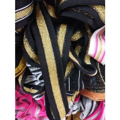 9yards/lots Woven Jacquard Ribbon 2.3cm gold tinsel in black background stripe pattern LS-1448