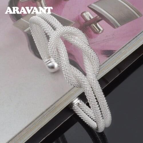 925 Silver Twisted Weave Open Bracelet Bangles For Women Wedding Jewelry Gifts