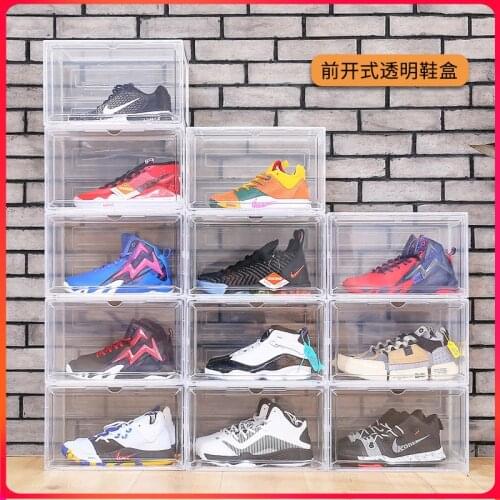 Side open magnetic suction transparent shoe box thickened dust-proof basketball display shoe cabinet anti-oxidation sneaker box