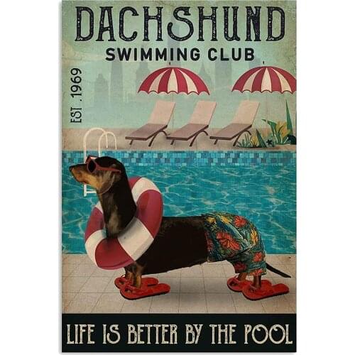 Swimming Club Dachshund Decor Home, Tin Sign Plates Wall Decor for Bar Pub Club Man Cave Plaque Metal Wall Art