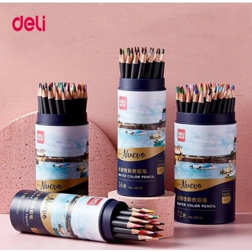 Deli 24/36/48/72 colors wood watercolor pencil Lead Hardness 2B professional colored pencils for Art School Office Supplies