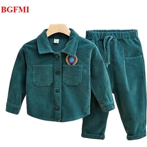 Childrens clothing Boy Baby girl Corduroy suit Spring and autumn leisure Kids Casual Clothing Sets Top and Pant Outfits 2PCS