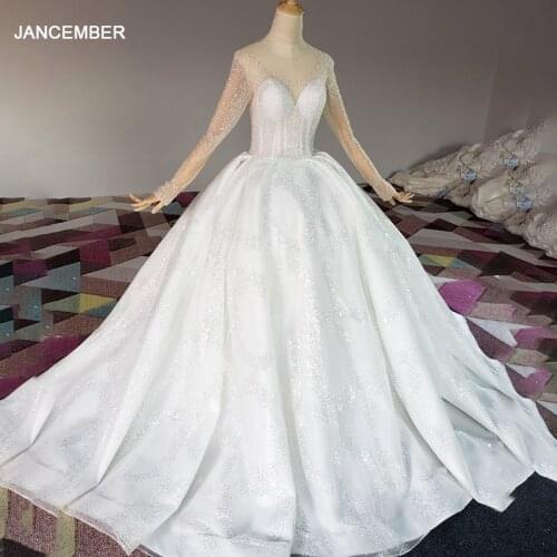 HTL441 Perspective Crystal Decorated Top Buckle Back Wedding Dresses 2021 Long Sleeves Ball-Gowns Sweetheart