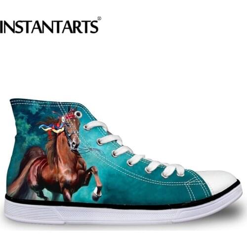 INSTANTARTS Crazy Horse Women Summer High-top Flats Shoes Casual Canvas Shoes for Ladies 3D Print Fashion Vulcanize Sneakers