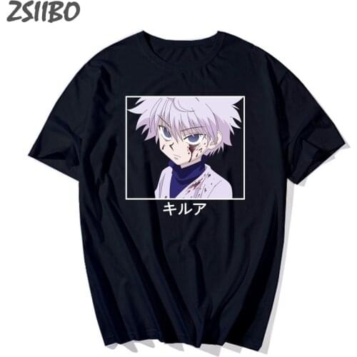 Kawaii Hunter X Hunter Anime Mens T Shirt Short Sleeve Killua Zoldyck Unisex T-shirt Crew Neck Fitted Soft Casual Manga Tops
