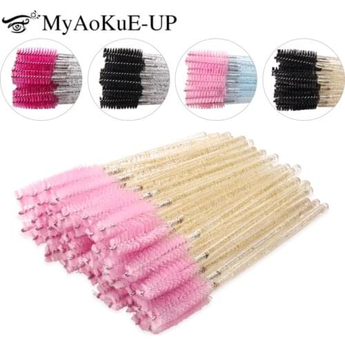 MyAoKuE Up 100pcs Crystal Eyelash Brushes For Eyelash Extension Eyebrow Tool Applicator Mascara Wand Microbrush Diamond Handle