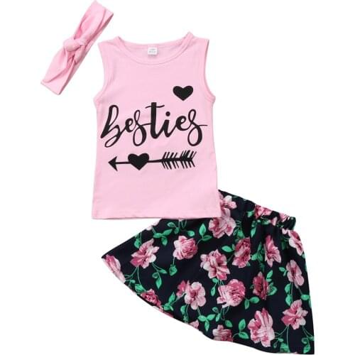 Kids Baby Girls Clothes Sets Tops T-Shirt Tee Vest Sleeveless Flower Princess Party Skirt Tutu Cotton Girl Clothing
