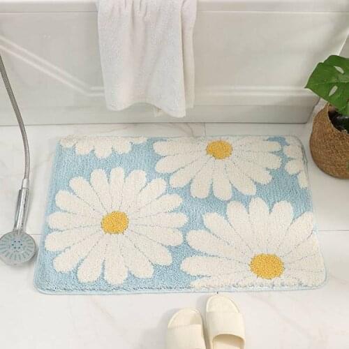 Daisy Bathroom Mat Nordic Fluffy Carpet Bath Room Floor Absorbent Anti Slip Pad Bathmat Doormat Home Decor