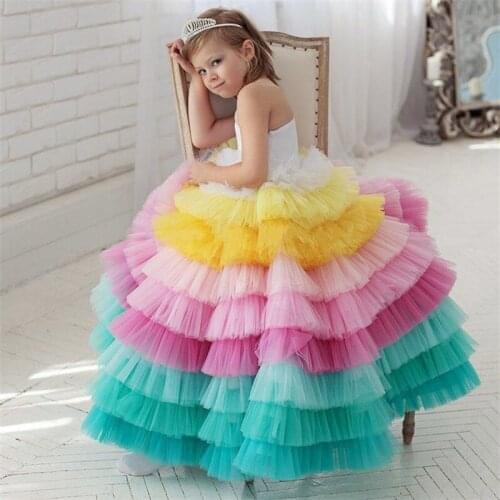 Fancy Flower Girl Dress 2021 Children Show Performance Costume Kids Long Puffy Tulle Boutique Clothes Birthday Dress