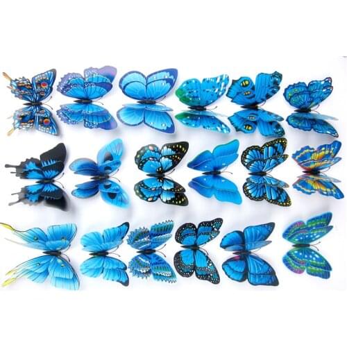 Creative 3D Blue Colored Dual Wing Butterfly Wall Sticker For Sofa Decoration TV Background Wall Home Decor