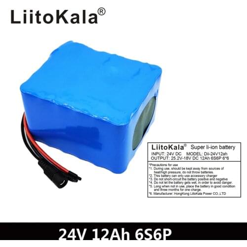 LiitoKala 24v 12ah 6S6P lithium battery 25.2V 12000mAh battery lithium battery for bicycle battery pack 350w e bike 250w moto
