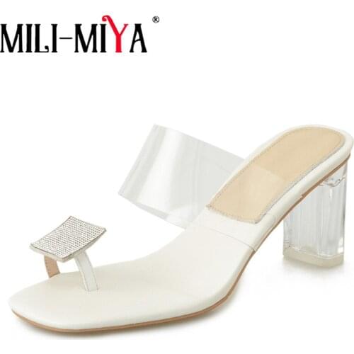 MILI-MIYA Gorgeous Bling Crystal Flip Flops Summer Transparent Thick Heels Clear PVC Gladiator Sandals Women Dress Casual Shoes