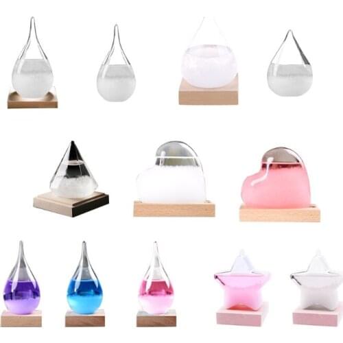 Mini Desktop Droplet Heart star Storm Glass Bottle Weather Forecast Predictor Monitor Barometer With Wood Base For Home